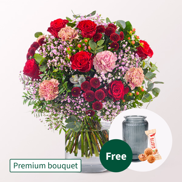 Premium Bouquet Liebesfeuer with Premium Vase
