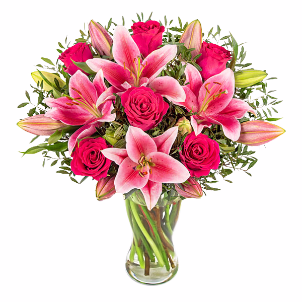 Pinke Rosen und Lilien