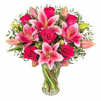 Pinke Rosen und Lilien