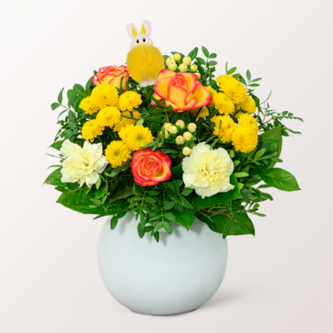 Easter Bouquet Happy Day with vase & 3 Ferrero Giotto