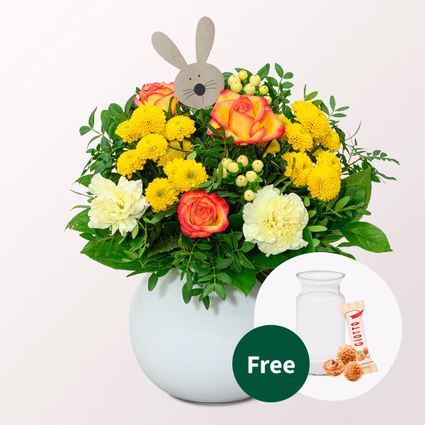 Easter Bouquet Happy Day with vase & 3 Ferrero Giotto