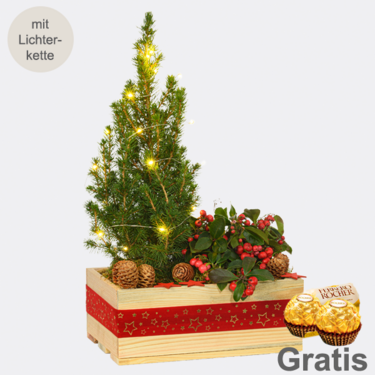 Arrangement Weihnachtsleuchten mit Lichterkette & mit 2 Ferrero Rocher