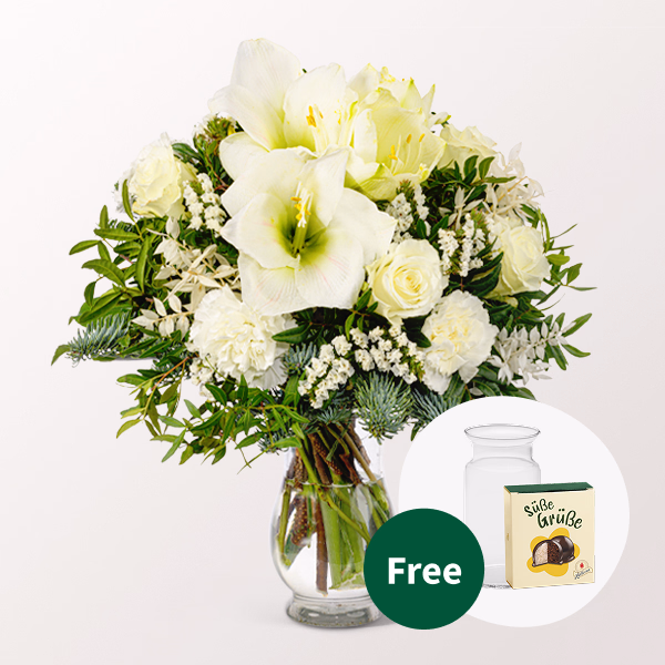 Flower Bouquet Winterfreude with Halloren Balls & vase