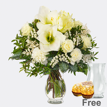 Flower Bouquet Winterfreude with vase & 2 Ferrero Rocher