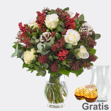 Blumenstrauß Winterlichtung mit Vase & 2 Ferrero Rocher