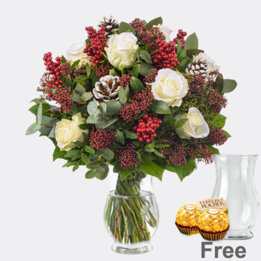 Flower Bouquet Winterlichtung with vase & 2 Ferrero Rocher