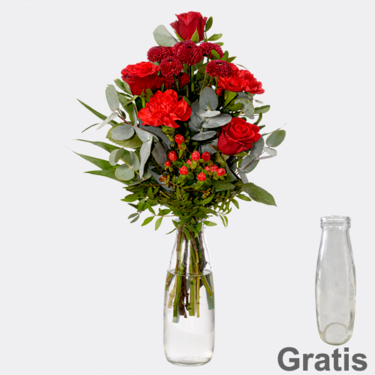 frisch gebunden Blumenstrauß Liebesbote mit Vase
