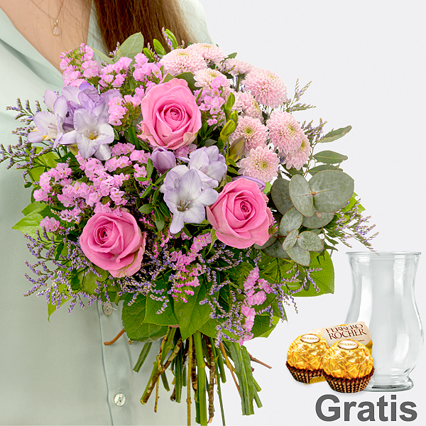 Blumenstrauß Zauberhaft mit Vase & 2 Ferrero Rocher
