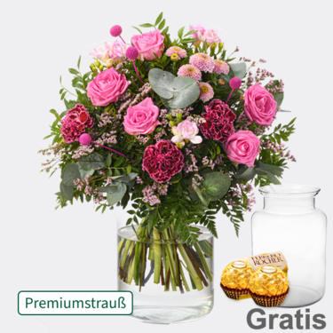 frisch gebunden Premiumstrauß "Nur für Dich" mit Premiumvase & 2 Ferrero Rocher