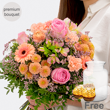 Premium Bouquet Samtweich with premium vase & 2 Ferrero Rocher