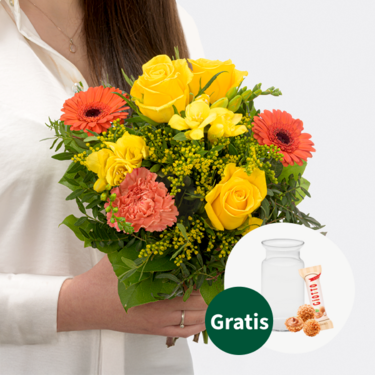Blumenstrauß Sonnenschein mit Vase & Ferrero Giotto 3er