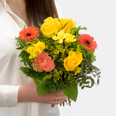Blumenstrauß Sonnenschein mit Vase & Ferrero Giotto 3er