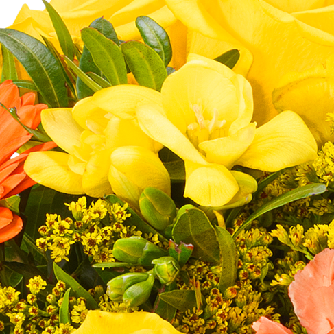Blumenstrauß Sonnenschein mit Vase & Ferrero Giotto 3er
