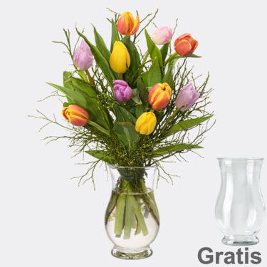 frisch gebunden Blumenbund Kleines Glück mit Vase