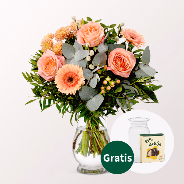 Blumenstrauß Morgentau mit Halloren Kugeln & Vase