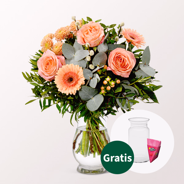 Blumenstrauß Morgentau mit Halloren Kugeln & Vase