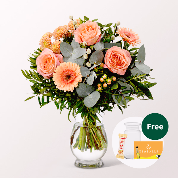 Flower Bouquet Morgentau with vase & Teaballs