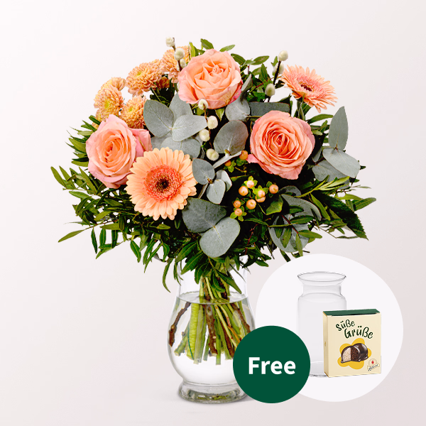 Flower Bouquet Morgentau with Halloren Balls & vase
