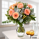 Flower Bouquet Morgentau with vase & 2 Ferrero Rocher