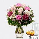 Blumenstrauß Frühlingsstimmung mit Vase & 2 Ferrero Rocher