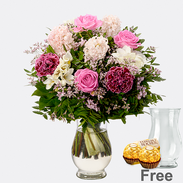 Flower Bouquet Frühlingsstimmung with vase & 2 Ferrero Rocher