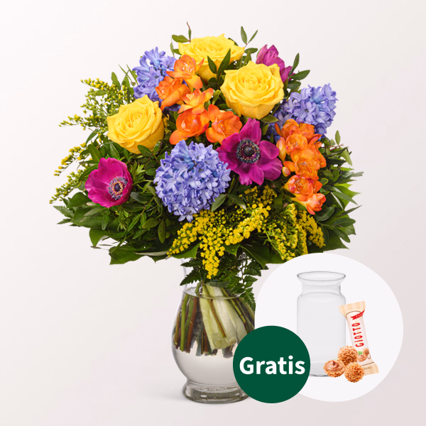 Blumenstrauß Farbenfreude mit Vase & Ferrero Giotto