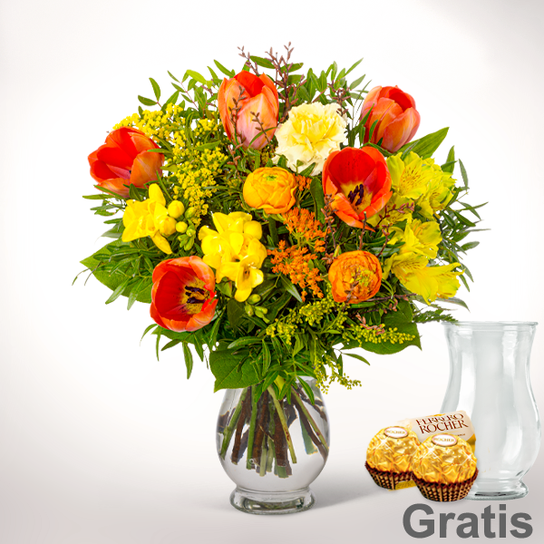Blumenstrauß Frühlingsstrahl mit Vase & 2 Ferrero Rocher