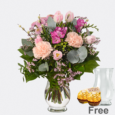 Flower Bouquet Frühlingsfee with vase & 2 Ferrero Rocher