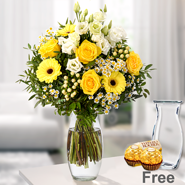 Flower Bouquet Sonnentag mit vase & 2 Ferrero Rocher