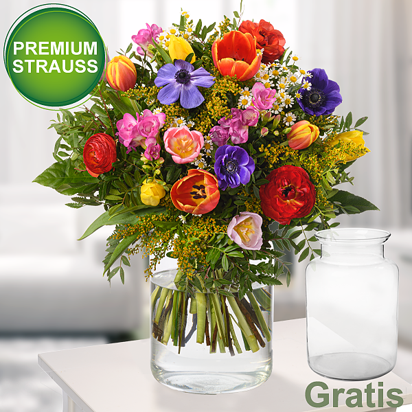 Premiumstrauß Blumenfreude mit Premiumvase