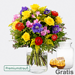 Premiumstrauß Blütenzauber mit Premiumvase & 2 Ferrero Rocher