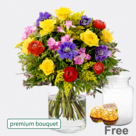 Premium Bouquet Blütenzauber with premium vase & 2 Ferrero Rocher