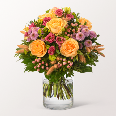 Premiumstrauß Frühlingskind mit Premiumvase & Ferrero Giotto 3er Premiumstrauß Frühlingskind mit Premiumvase & Ferrero Giotto 3er