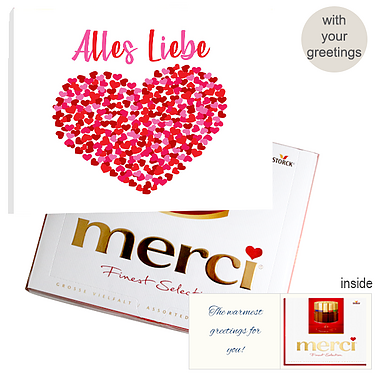 Personal greeting card with Merci: Alles Liebe (250g))