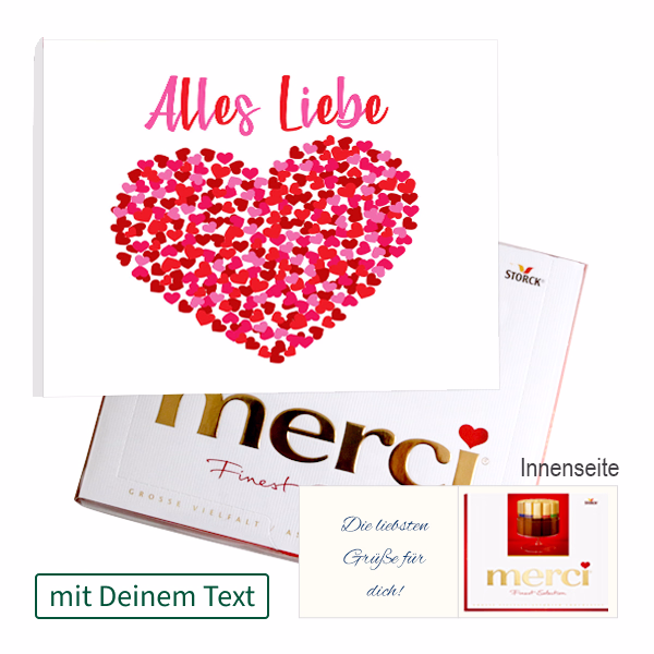 Persönliche Grußkarte mit Merci: Alles Liebe (250 g)