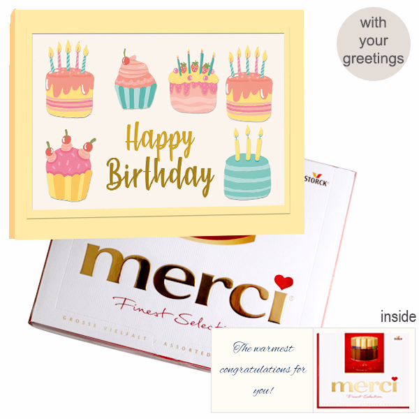 Personal greeting card with Merci: Happy Birthday (250 g)