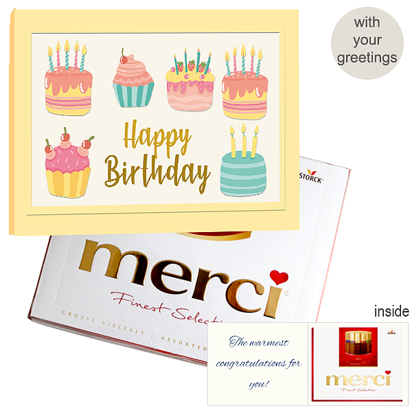Personal greeting card with Merci: Happy Birthday (250g)
