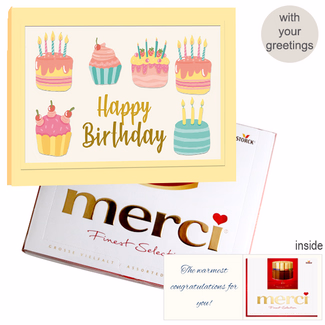 Personal greeting card with Merci: Happy Birthday (250 g)