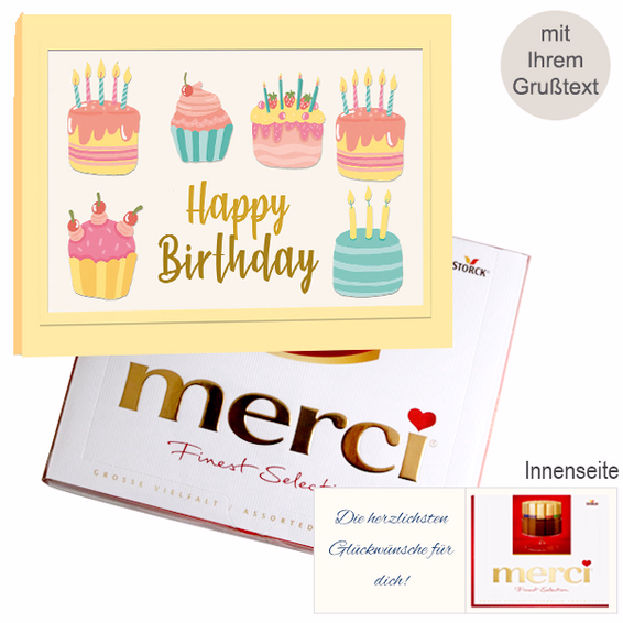 Persönliche Grußkarte mit Merci: Happy Birthday (250 g)