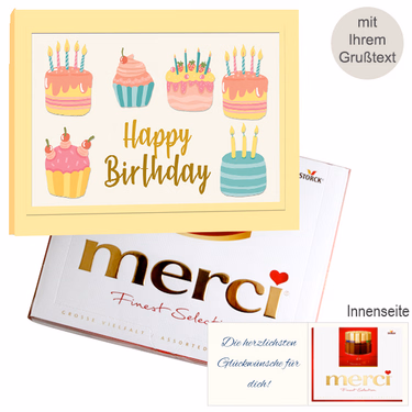 Persönliche Grußkarte mit Merci: Happy Birthday (250 g)