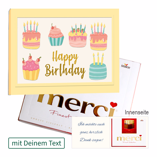Persönliche Grußkarte mit Merci: Happy Birthday (250 g)