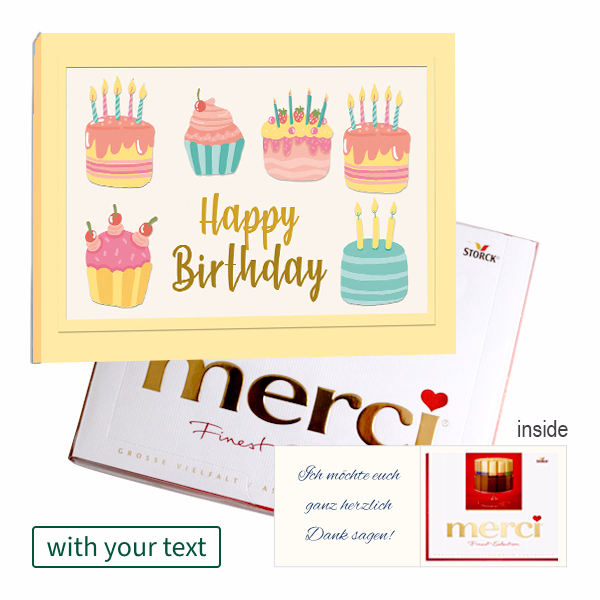 Personal greeting card with Merci: Happy Birthday (250 g)