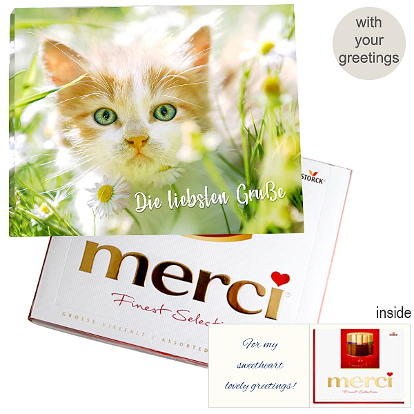 Personal greeting card with Merci: Die liebsten Grüße (250g)