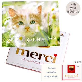 Personal greeting card with Merci: Die liebsten Grüße (250 g)