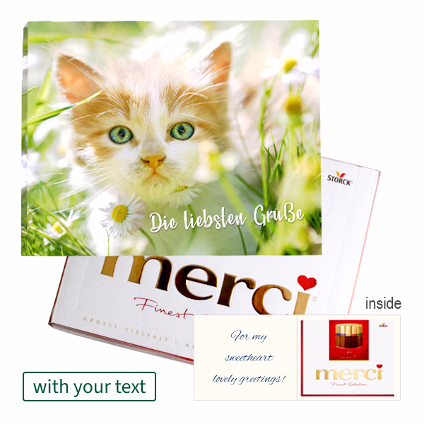 Personal greeting card with Merci: Die liebsten Grüße (250 g)