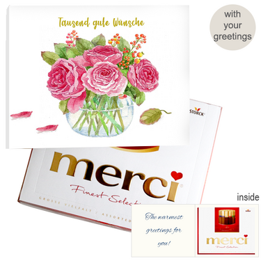 Personal greeting card with Merci: Tausend gute Wünsche (250g)