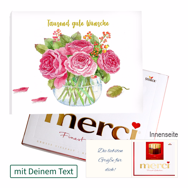 Persönliche Grußkarte mit Merci: Tausend gute Wünsche (250 g)