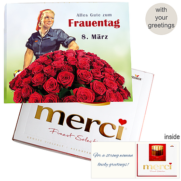 Personal greeting card with Merci: Alles Gute zum Frauentag (250g)