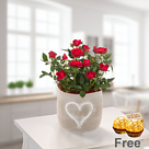 Red Rose in a pot with 2 Ferrero Rocher