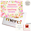 Persönliche Grußkarte mit Merci: Herzlichen Glückwunsch zum Geburtstag „Vorname“ (250 g)